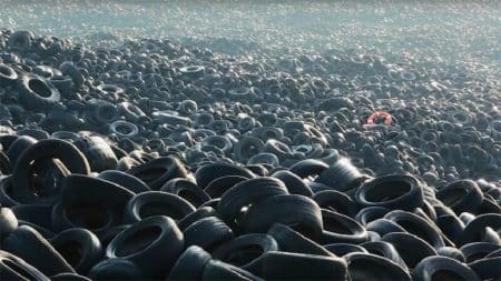 Un artiste espagnol révèle une gigantesque mer de pneus Heavy Sea, Pneus, Pejac