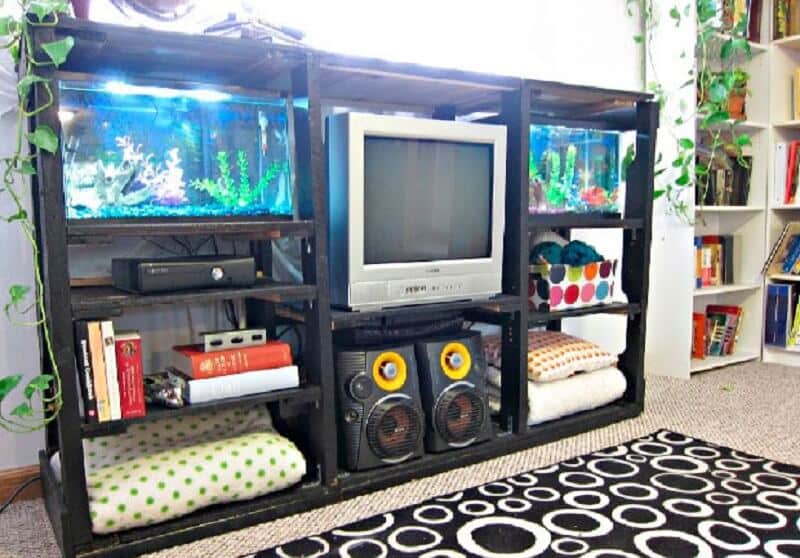 recyclage, palettes, bois, tv