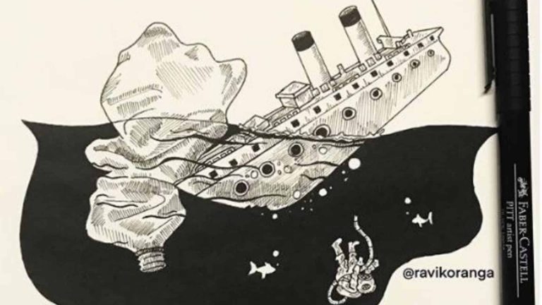 Cet artiste indien illustre la pollution plastique dans les océans avec brio