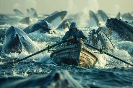 Cette armada géante de cétacés émerveille un rameur solitaire au cœur de l'Atlantique nord
