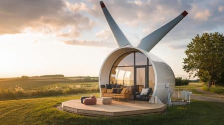 Vivez l'expérience unique : transformez cette turbine d'éolienne en maison futuriste et écolo dès aujourd'hui