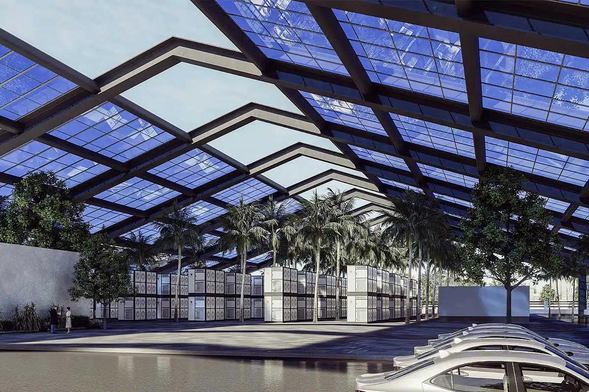 Une installation pour produire de l'eau à partir de l'air.