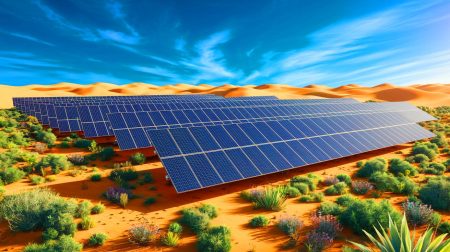Illustration de l'impact des panneaux solaires sur l'écosystème désertique chinois (création par IA, illustration non réaliste). Crédit : Ideogram.