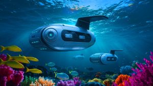 Illustration de la surveillance océanique par le système Seabed Sentry d'Anduril (création par IA, illustration non réaliste). Crédit : Ideogram.