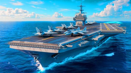 Illustration de la construction du plus grand porte-avion d'Europe. Image réalisée par IA.