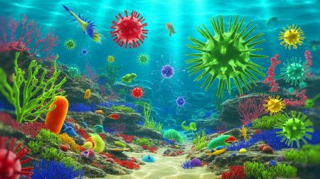 « Ce que contiennent vraiment les océans » : la découverte virale qui change notre vision de la biodiversité marine Illustration de la diversité des virus marins dans les écosystèmes océaniques. Image réalisée par IA.