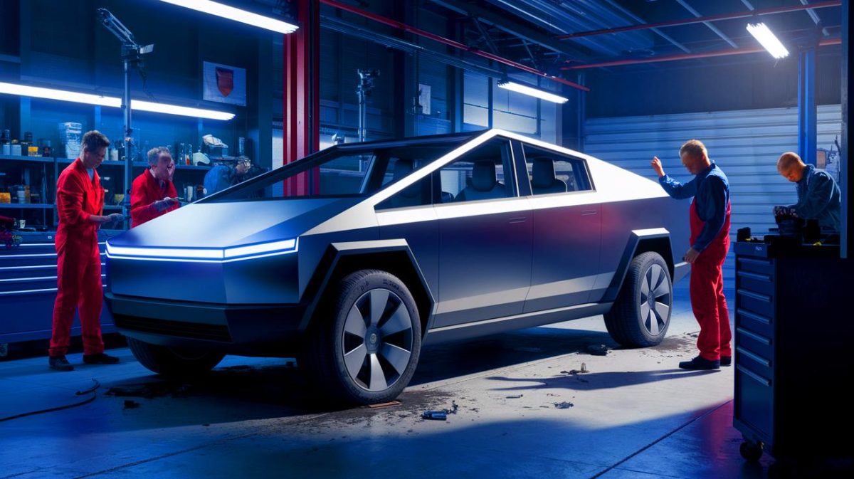 Chute vertigineuse pour Tesla : ce Cybertruck à plus de 100 000 € revendu au prix d’un scooter après des pannes irréparables Illustration de la vente d'un Tesla Cybertruck endommagé à prix réduit suite à des réparations coûteuses (création par IA, illustration non réaliste). Crédit : Ideogram.