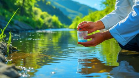 Illustration de l'utilisation de microplastiques pour détecter la pollution des rivières. Image réalisée par IA.