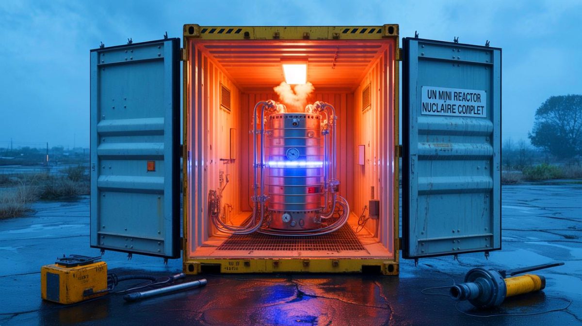Illustration de la construction de réacteurs nucléaires modulaires au Canada. Image réalisée par IA.