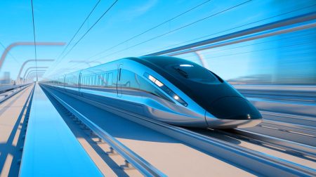Illustration de la vitesse exceptionnelle du train Maglev atteignant 603 km/h (création par IA, non réaliste). Crédit : Ideogram