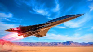 Illustration de l'avion hypersonique chinois atteignant Mach 6,5 au-dessus du désert de Gobi (création par IA, non réaliste). Crédit : Ideogram