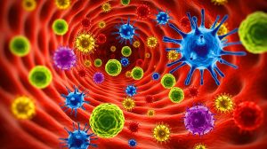 Illustration de la complexité sociale des virus et de leurs interactions. Image réalisée par IA.