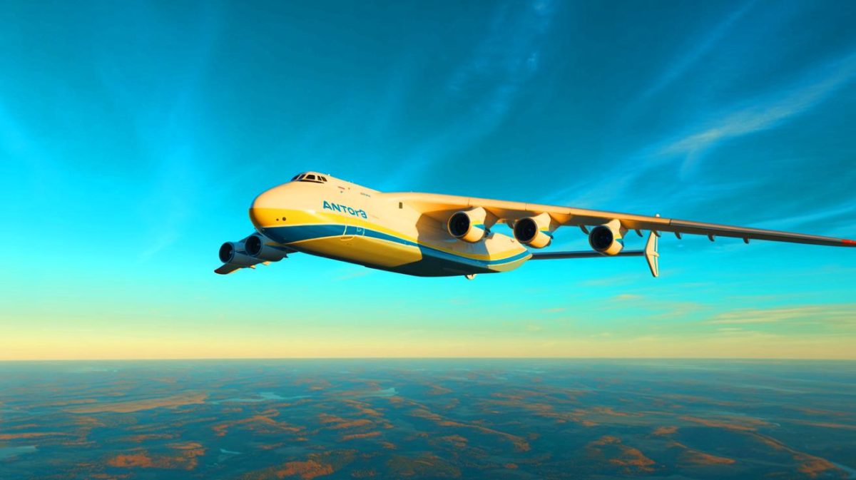 Illustration de l'Antonov An-225 Mriya, le géant de l'aviation ukrainienne (création par IA, non réaliste). Crédit : Ideogram