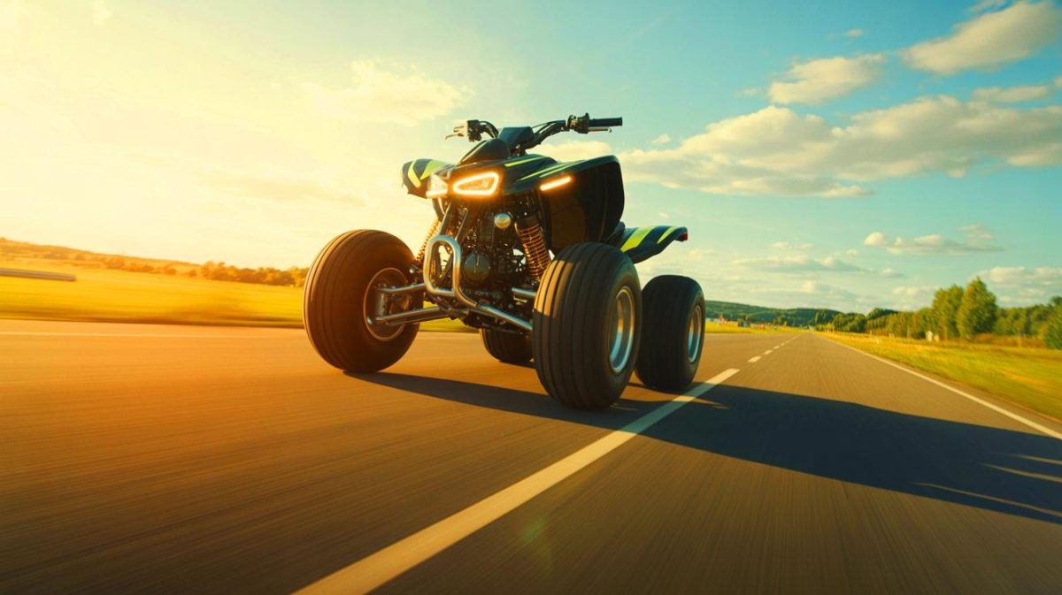 « Il a traversé l’équivalent de la France en quad sur deux roues » : un record Guinness totalement délirant Illustration de l'exploit de Yannick Dupont réalisant un side-wheelie de 34,29 kilomètres sur un quad (création par IA, non réaliste). Crédit : Ideogram