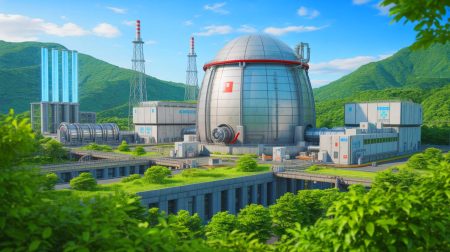 Illustration de la production d'hydrogène par un réacteur nucléaire de 4e génération. Image réalisée par IA.