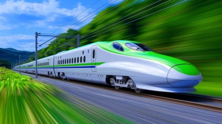 Illustration de l'E10 Tohoku Shinkansen, le nouveau train à grande vitesse japonais inspiré par la nature (création par IA, illustration non réaliste). Crédit : Ideogram.