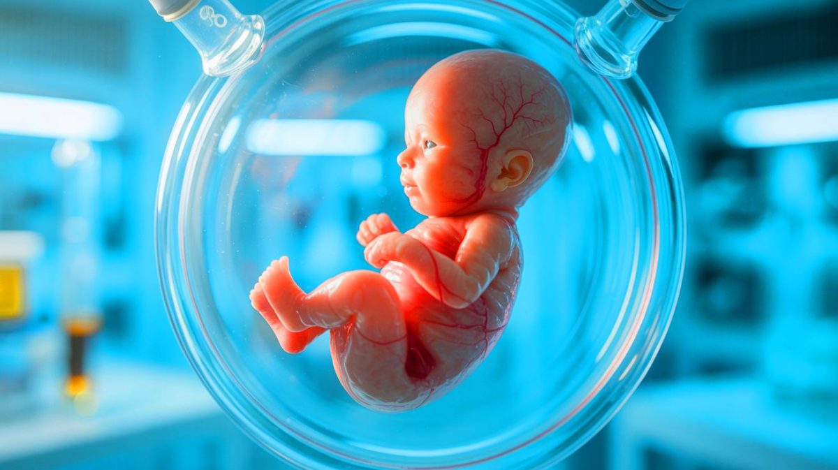 Illustration de la stratégie immunitaire du placenta simulant une infection virale pour protéger le fœtus. Image réalisée par IA.