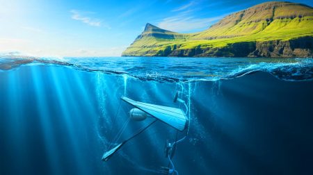 Une île minuscule défie les superpuissances : découvrez comment cette nation européenne de 50 000 habitants exploite l’énergie lunaire avant les États-Unis et la Chine Illustration de l'exploitation de l'énergie lunaire par le kite sous-marin Luna 12 aux îles Féroé (création par IA, non réaliste). Crédit : Ideogram