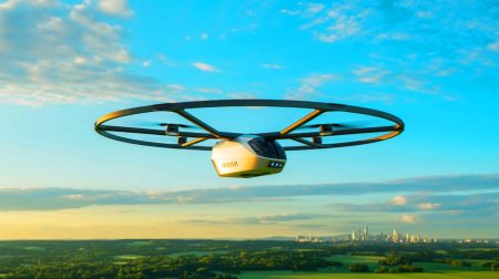 Illustration de l'ascension du drone cargo hybride-électrique Nuuva V300 de Pipistrel (création par IA, non réaliste). Crédit : Ideogram