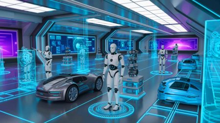 Illustration de la plateforme Cosmos de Nvidia simulant des environnements pour l'entraînement de robots et véhicules autonomes. Image réalisée par IA.