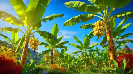 Illustration de l'impact du changement climatique sur la production de bananes. Image réalisée par IA.
