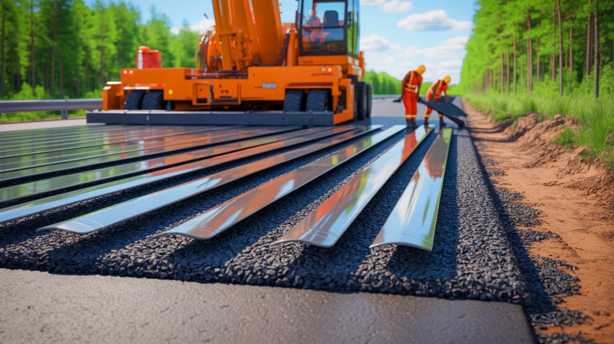 Ces lames géantes de 310 mètres : découvrez comment d’anciennes éoliennes transforment nos routes avec une résistance inégalée et une durabilité sans précédent Illustration de l'utilisation des pales d'éoliennes recyclées pour paver des routes durables. Image réalisée par IA.