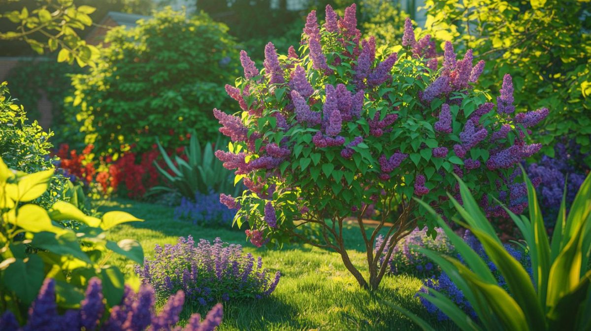 Illustration de lilas des Indes embellissant un jardin tout en augmentant la valeur immobilière. Image réalisée par IA.
