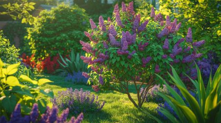 Illustration de lilas des Indes embellissant un jardin tout en augmentant la valeur immobilière. Image réalisée par IA.