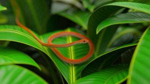 Illustration de Leptotyphlops carlae, le serpent fil de la Barbade, le plus petit serpent du monde. Image réalisée par IA.
