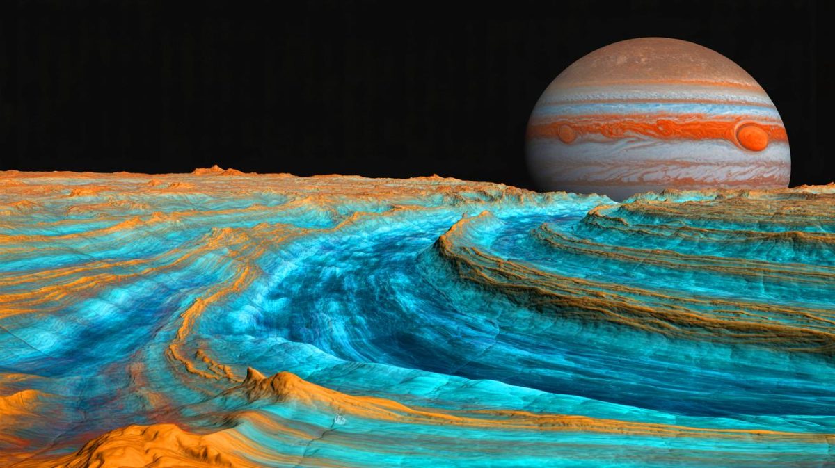 Découverte bouleversante : cette lune du système solaire révèle une alternance mystérieuse de formes d’eau à sa surface, stupéfiant les scientifiques Illustration de la surface glacée dynamique d'Europa, lune de Jupiter, et des forces internes qui la façonnent. Image réalisée par IA.
