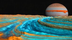 Illustration de la surface glacée dynamique d'Europa, lune de Jupiter, et des forces internes qui la façonnent. Image réalisée par IA.