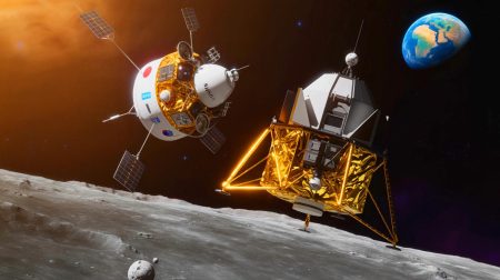 Illustration de l'orbiteur sud-coréen Danuri en orbite autour de la Lune. Image réalisée par IA.