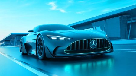 Illustration de la Mercedes AMG Concept GT XX, un véhicule électrique haute performance. Image réalisée par IA.