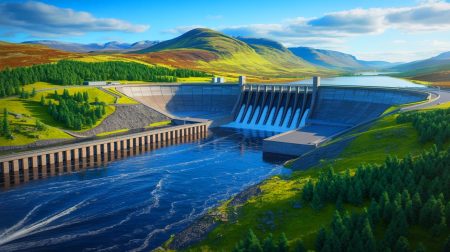 Illustration de la future centrale de pompage-turbinage dans les Highlands écossais. Image réalisée par IA.