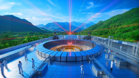 Incroyable découverte en survolant la Chine : ce projet secret de laser à fusion titanesque choque les États-Unis et perturbe l’équilibre mondial Illustration de l'immense complexe chinois de fusion laser à Mianyang. Image réalisée par IA.