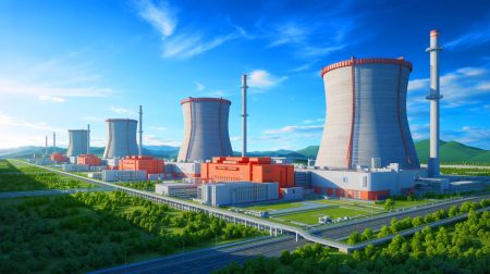 « Un bastion français sur le point de tomber » : ce réacteur nucléaire chinois menace un fleuron stratégique de l’économie nationale Illustration de la centrale nucléaire de Zhangzhou en Chine avec ses réacteurs Hualong-1 en activité. Image réalisée par IA.