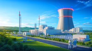 Illustration de la production de carbone-14 par la Chine dans le domaine des isotopes nucléaires. Image réalisée par IA.