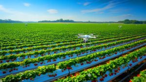 Illustration de la domination chinoise dans la production mondiale de fraises grâce à des innovations technologiques. Image réalisée par IA.