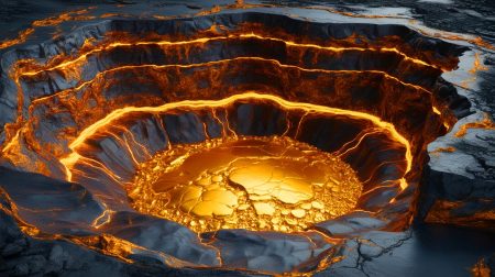 Illustration de la découverte d'un immense gisement d'or au cœur de la Terre. Image réalisée par IA.