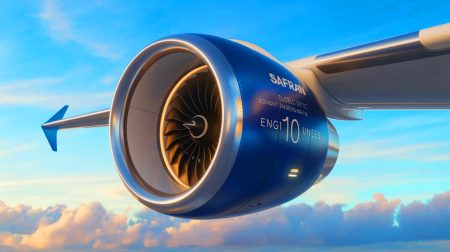 Illustration de l'ENGINeUS 100, premier moteur d'avion électrique certifié. Image réalisée par IA.