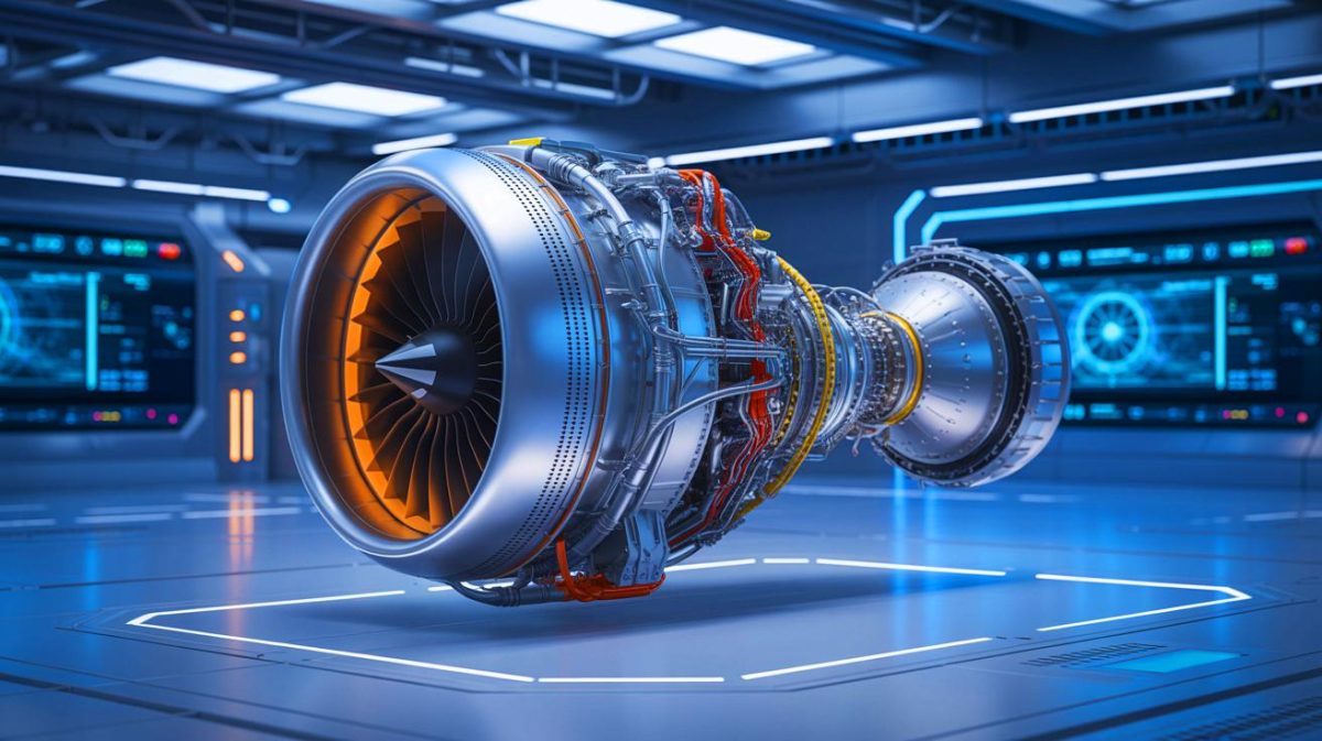 La France électrise l’aviation mondiale : ce moteur électrique ENGInEUS certifié bouleverse l’avenir des vols à travers le globe Illustration de la certification du premier moteur d'avion électrique ENGInEUS 100 par Safran. Image réalisée par IA.