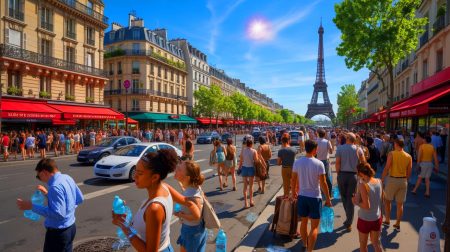 Illustration de la vulnérabilité de Paris face aux canicules en raison de sa densité de population. Image réalisée par IA.