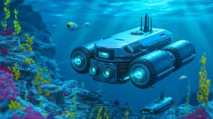 Illustration de l'innovation technologique d'un robot sous-marin pour la sécurité maritime. Image réalisée par IA.