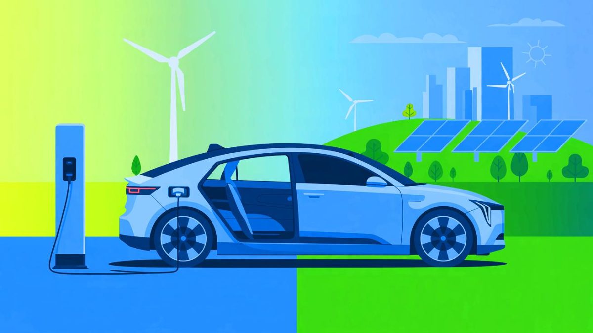 Illustration de la persistance des mythes autour des véhicules électriques. Image réalisée par IA.