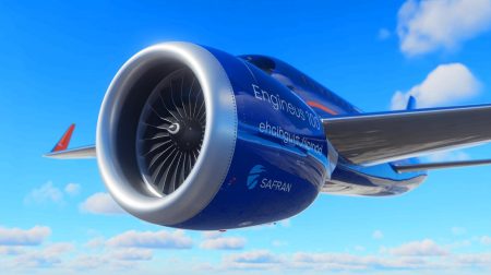 Illustration de la certification du premier moteur d'avion électrique ENGINeUS 100 par Safran. Image réalisée par IA.