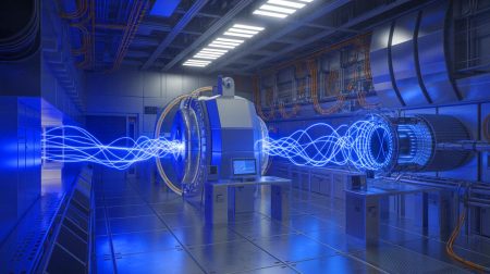Illustration de la production du faisceau d'électrons ultracourt le plus puissant au monde. Image réalisée par IA.