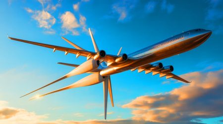 « On les transporte dans le ciel » : cet avion gigantesque bouleverse l’industrie éolienne en transportant les immenses pales par voie aérienne Illustration de l'avion WindRunner transportant des pales d'éoliennes géantes. Image réalisée par IA.