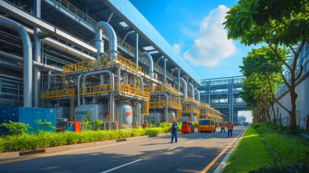 Illustration de l'investissement stratégique d'Air Liquide dans une usine de production de gaz à Singapour pour l'industrie des semi-conducteurs. Image réalisée par IA.