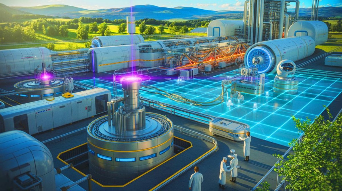 Illustration de la centrale de Biblis transformée en centre de recherche pour la fusion nucléaire par laser. Image réalisée par IA.