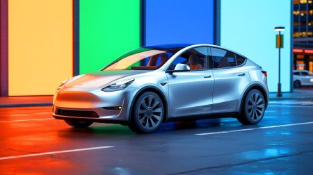 Illustration de la stratégie de Tesla avec un Model Y simplifié en guise de voiture électrique abordable. Image réalisée par IA.